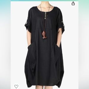NWT Laovanln black 45% cotton/55% linen shirt, sleeve, tunic dress size L.